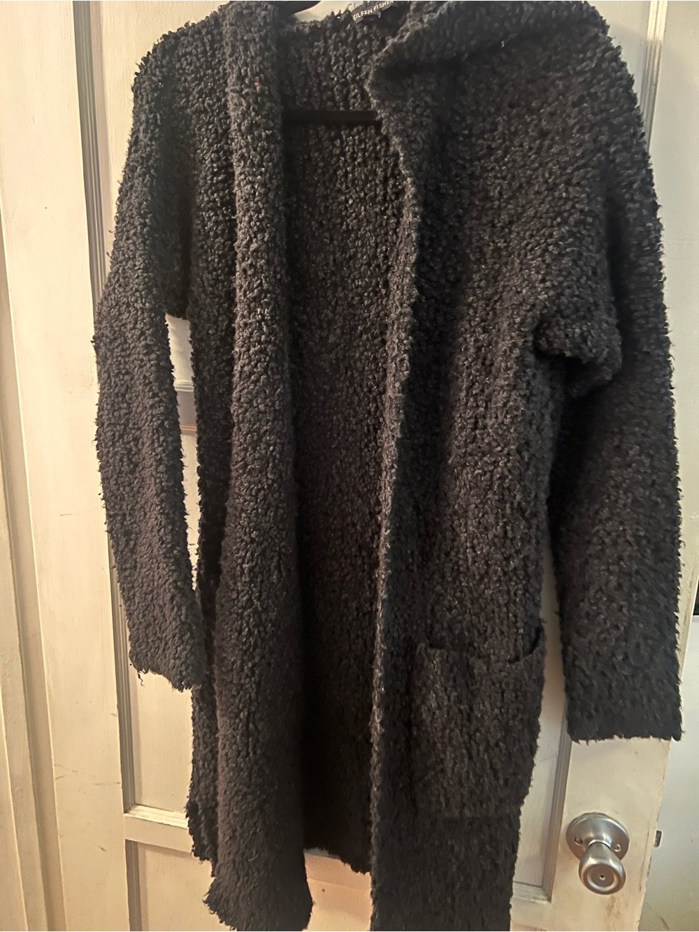 Eileen Fisher Black Bouclé Sherpa Cardigan